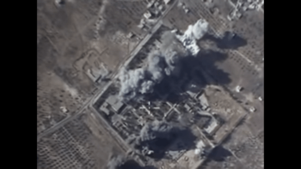 Russian Ministry of Defence video on the airstrike on what was claimed to be an ISIS training camp in rural Idlib province on October 12, 2015.