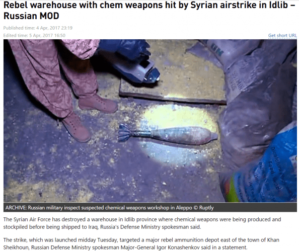 While this is no longer the official single narrative of the Russian Ministry of Defence, the original report about the airstrike on the depot occurring at midday remains up on RT.